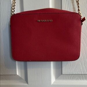 Michael Kors Red Saffiano Crossbody with Gold Chain